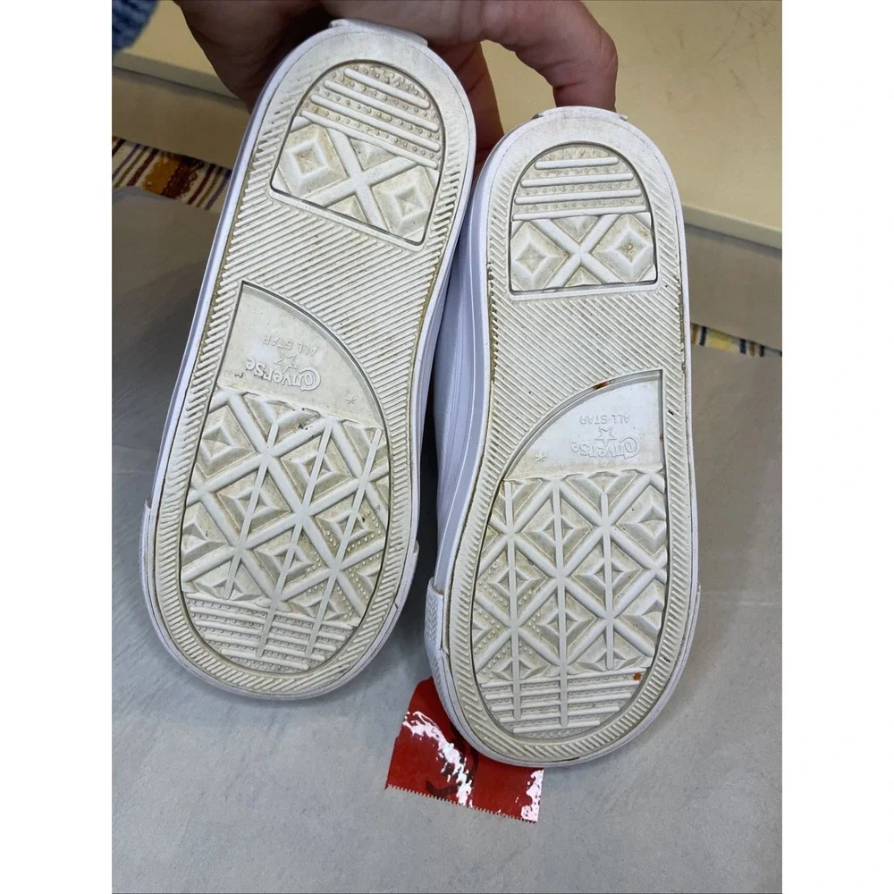 White Leather Low Top Converse Childs Kids‎ 10 Small Summer Beach Clean Girl